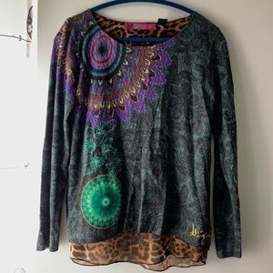 Desigual Split Back Sweater with Leopard Lining sz S